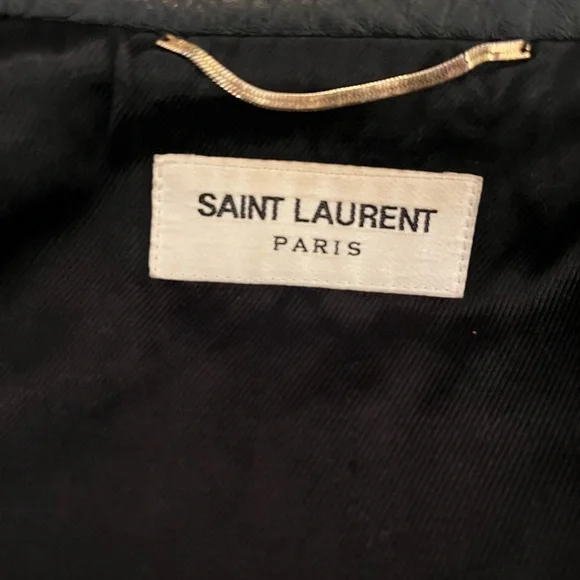 Saint Laurent Black Leather Biker Jacket with No Smoking Jacket Graphic
